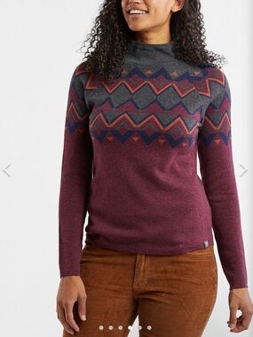 (M) Title Nine Wool Blend Fair Isle Barra Sweater Maroon Red Medium Burgundy
